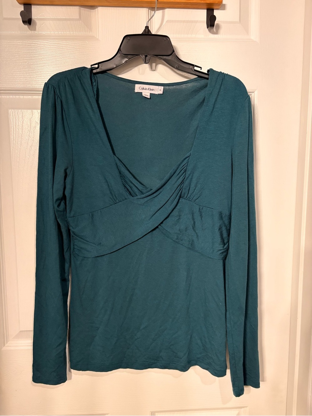 Calvin Klein Teal Long-Sleeve Wrap Top